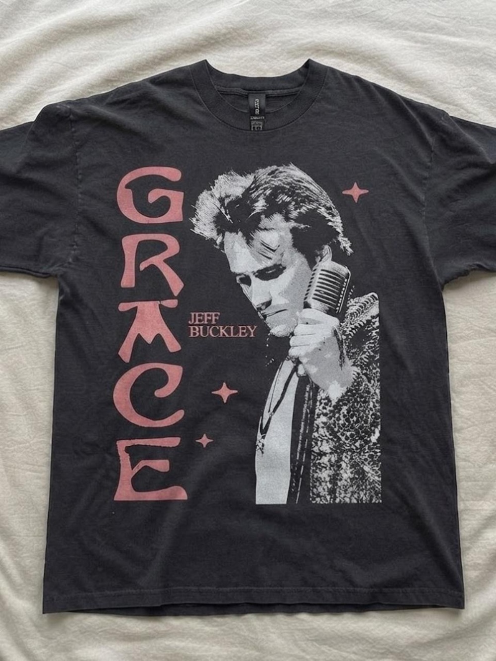 Gildan Black Jeff Buckley Graphic Tee with Pink Print